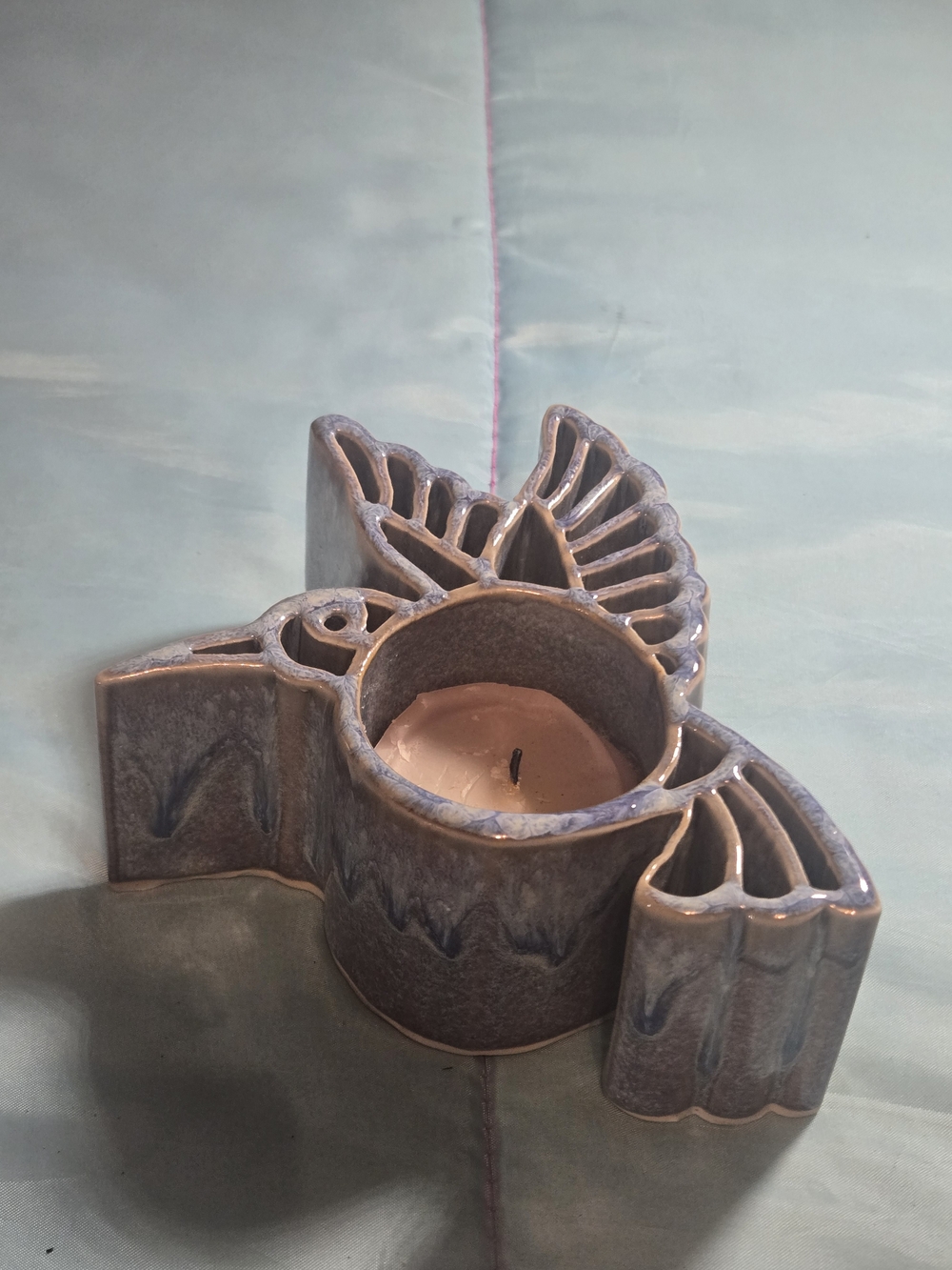 Bay Pottery Candle Pots Handmade Pottery Hummingbird Blue Glaze Candle Holder